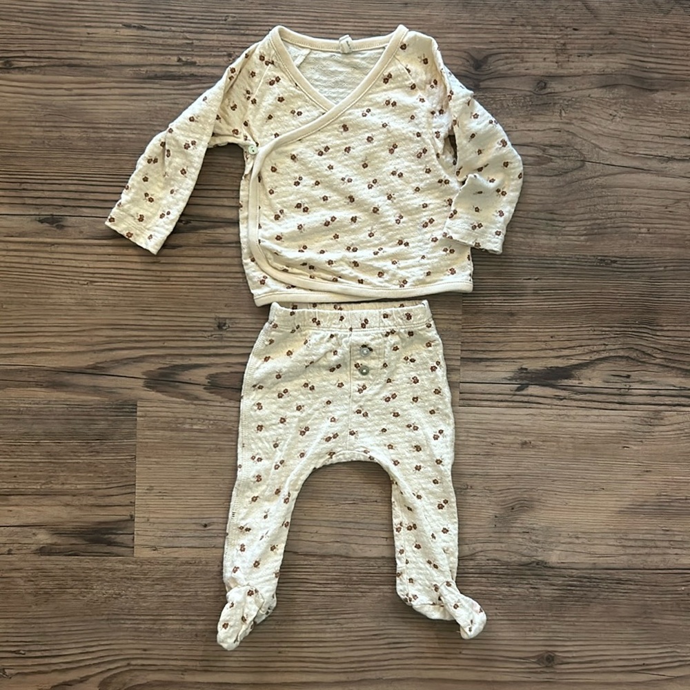 Quincy Mae 2 piece pointelle wrap top + footed pant set